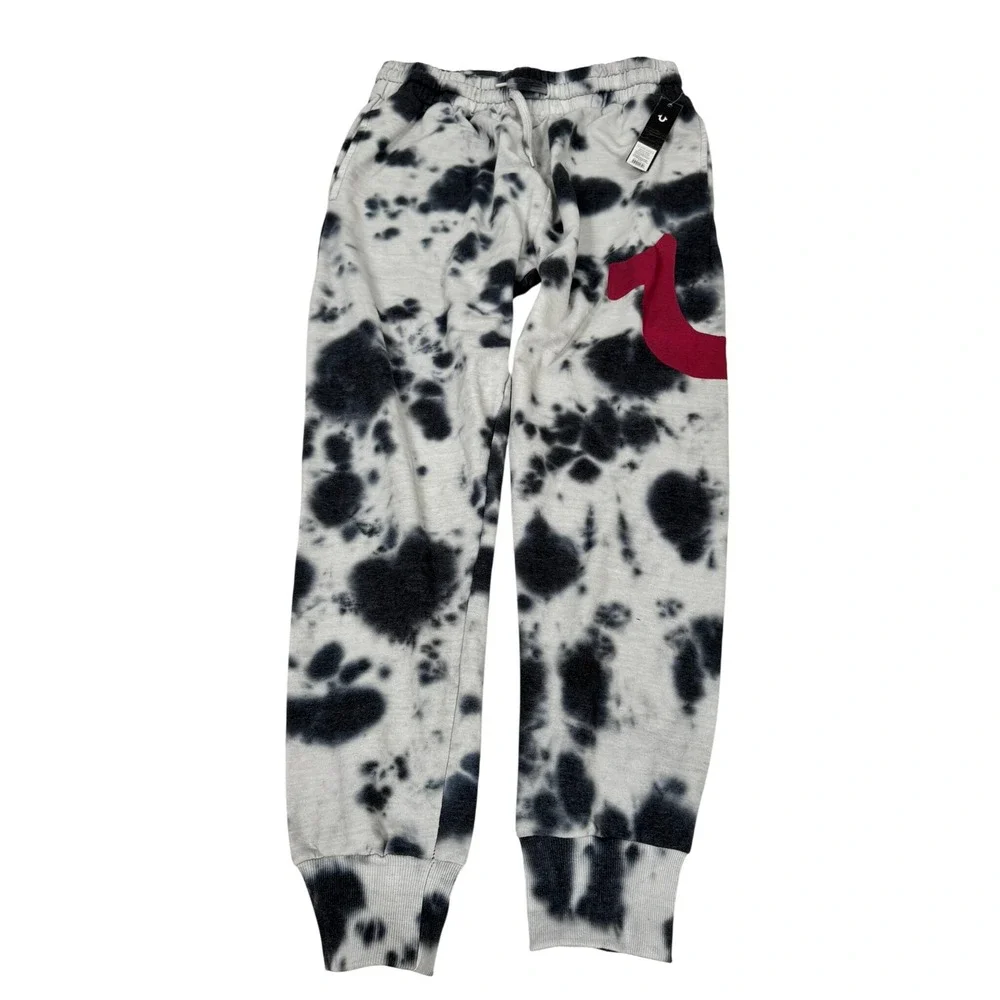 True Religion Loungewear Tie Dye Jogger Sweatpants Large NWT Black White Logo